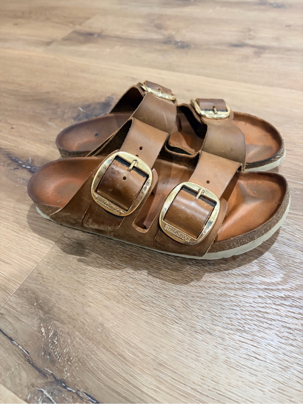 Birkenstock Brown Double-Buckle Leather Slide Sandals - Picture 2 of 5